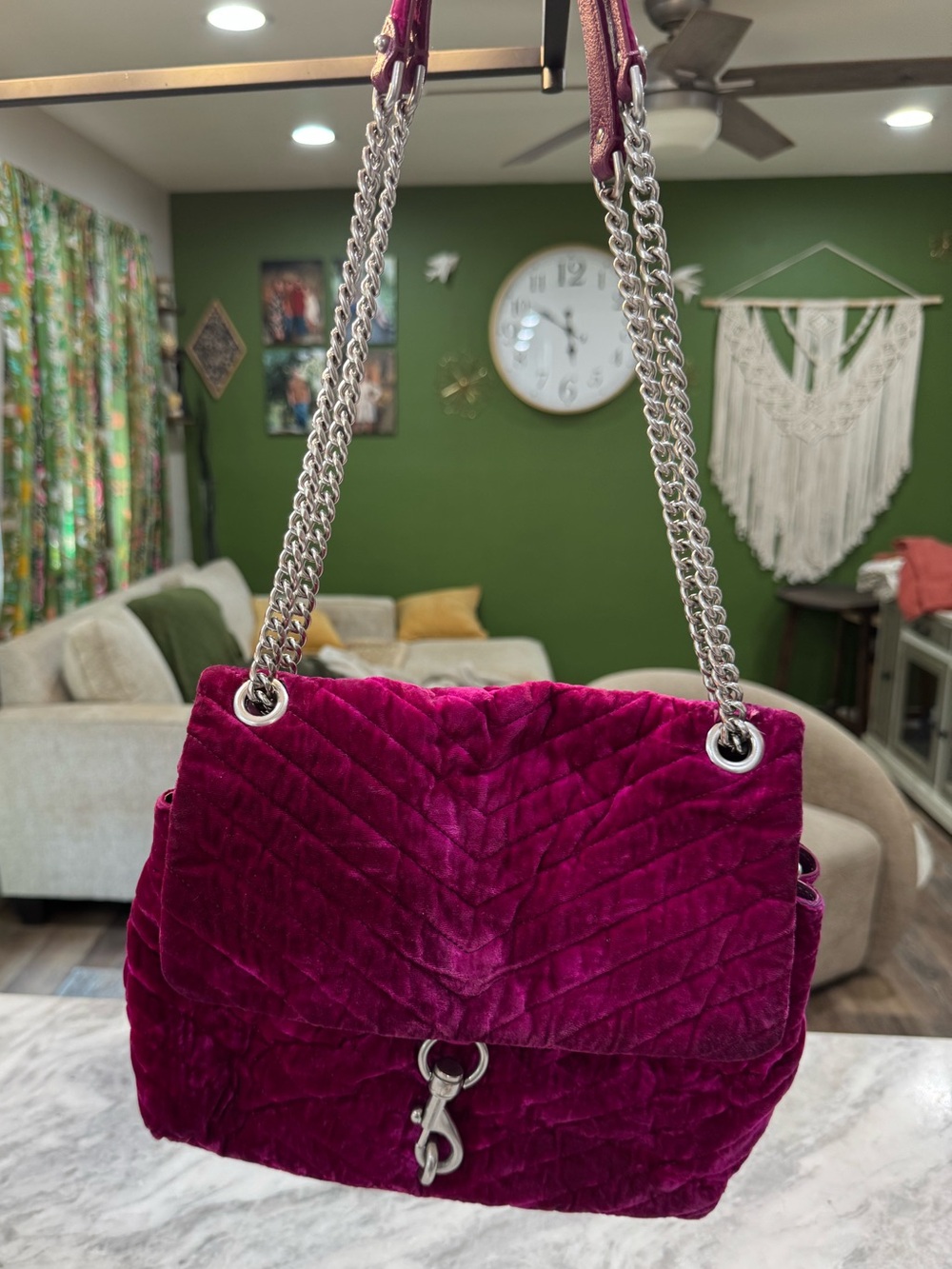 Rebecca Minkoff Velvet Shoulder Bag in Berry
